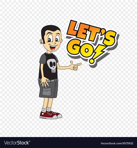 Male Cartoon Character Lets Go Text Theme Vector Image