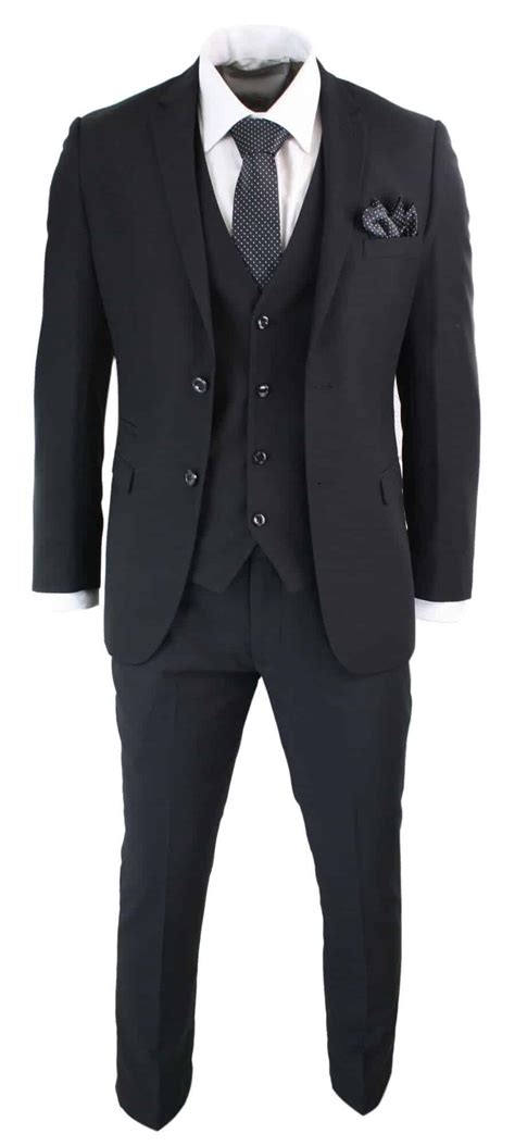 Paul Andrew Parker Mens 3 Piece Black Tailored Fit Complete Suit