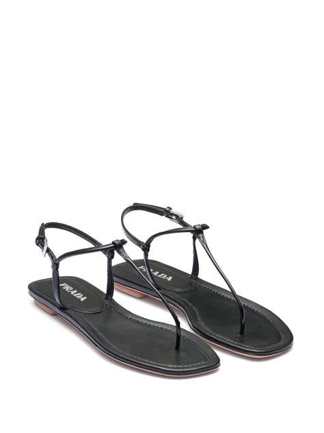 Prada Black Patent Leather Thong Sandals Modesens