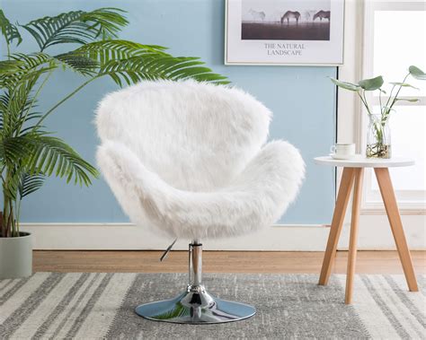 White Makeup Vanity Chair Cute Furry Home Office Chair With Wheels