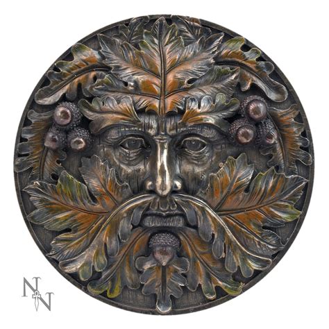 Autumn Equinox Greenman Bronze Wall Plaque Pagan Celtic Nemesis