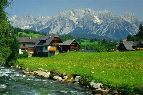 Swiss Alps Alps Stream Riverbank Shore Grass Switzerland Snowy