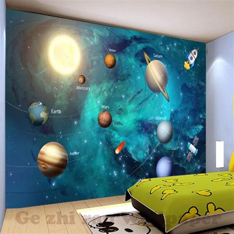Custom 3d Mural Photo Wallpapers Modern Cartoon Space Universe Rocket
