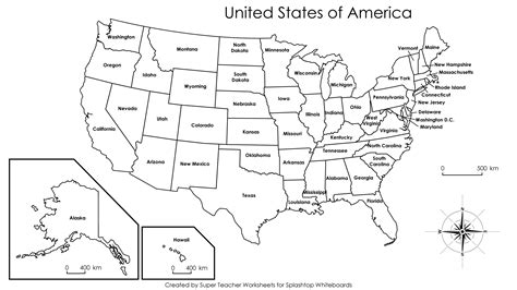 A Printable Map Of The United States Of America Labeled With The Names