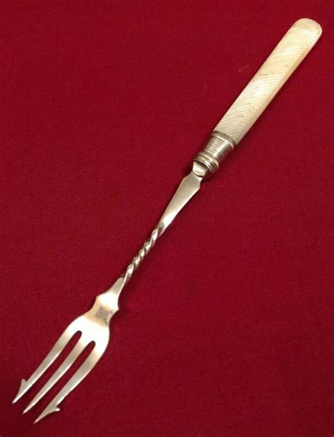 Antique Silver Plated Pickle Fork With Mother Of Pearl Handle C1890â