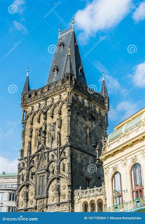 Ancient Powder Tower And A Powder Gate Tourist Attraction Of Prague