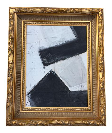 Abstract Black & White Painting in Gold Frame | Chairish