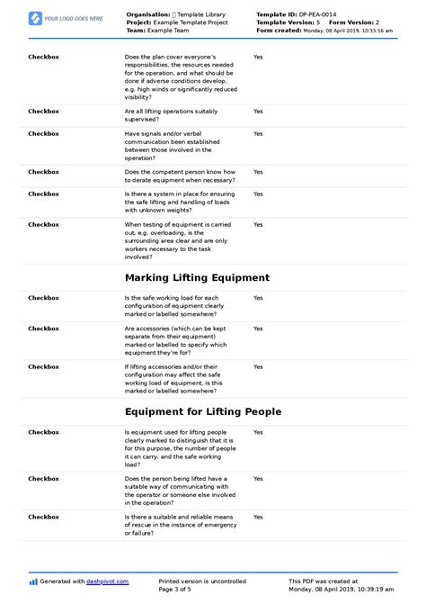 Lifting Equipment Inspection Checklist Better Than Excel And Pdf