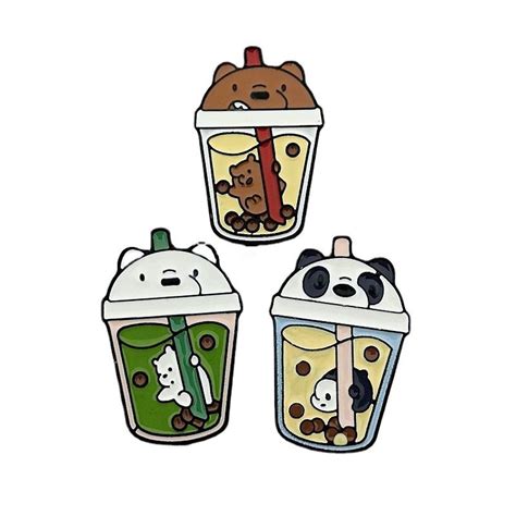 Set Of 3 Boba Bear Pins Bubble Tea Animal Pins Cute Enamel Etsy