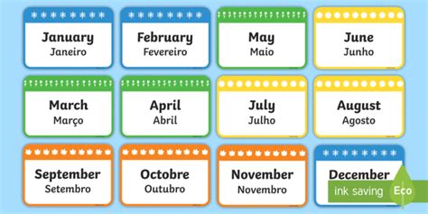 Months Of The Year Flashcards Englishportuguese Months