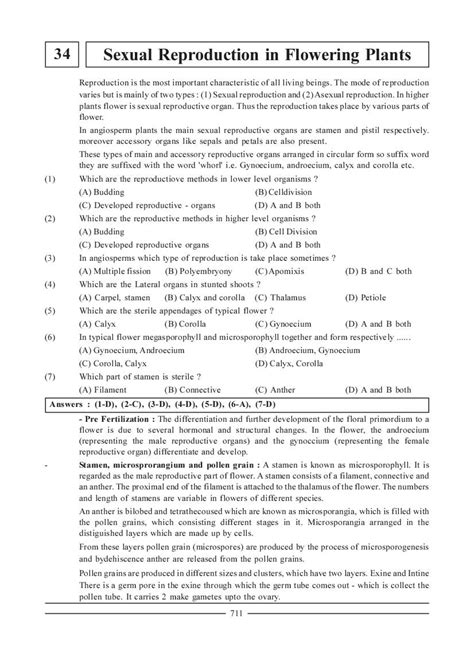 Neet Biology Question Bank Sexual Reproduction In Flowering Plants