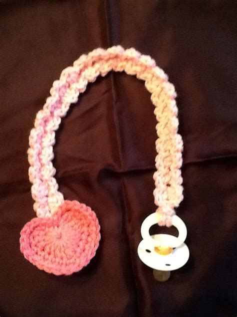 Pink Crocheted Pacifier Holder Clips Right To Babys Clothes Dark Pink