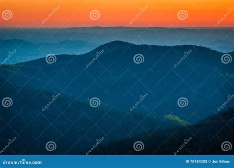 Sunrise Over The Appalachian Mountains Seen From Skyline Drive Stock