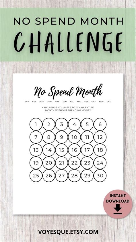 No Spend Month Calendar