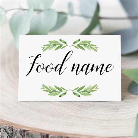 Greenery Food Labels Printable Diy Food Cards Instant Download