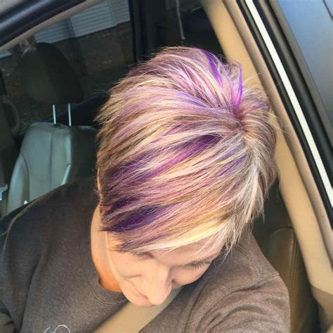 Blonde Crazy Hair Color Ideas For Short Hair Pixie Haircut With Purple