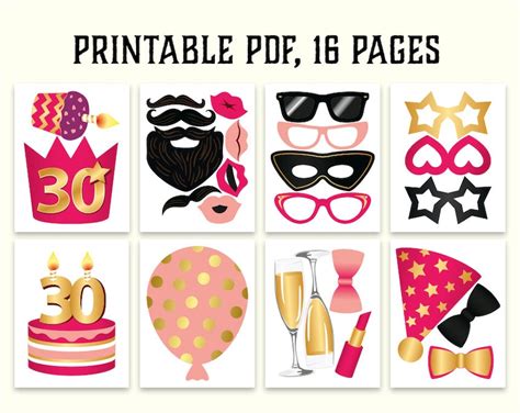 30th Birthday Photo Booth Props Printable Pdf Hot Pink And Etsy