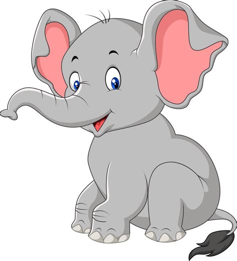 Cartoon Cute Baby Elephant Sitting Elefante Bebê Fofo Ilustrações De