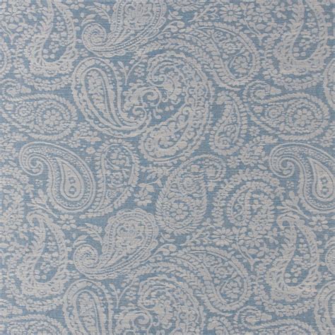Sky Blue Paisley Damask Upholstery Fabric By The Yard
