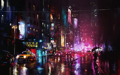 Rainy City Wallpaper Painting