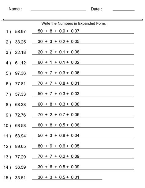 Place Value Worksheets Expanded Form With Decimals Worksheets 2 Digits