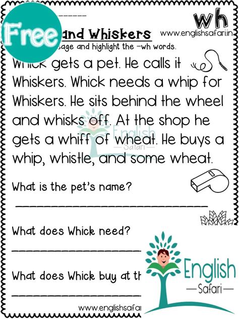 Wh Questions Reading Comprehension Worksheets