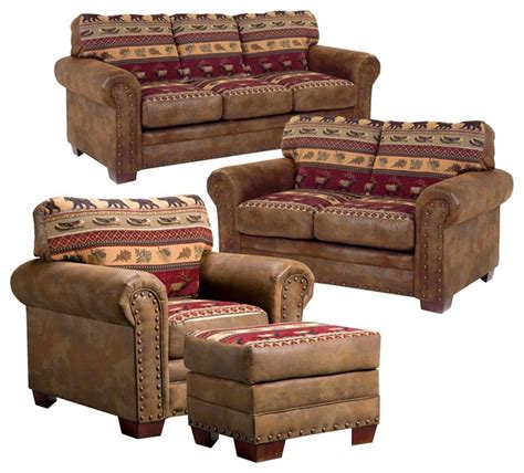 American Furniture Classics Sierra Lodge 4 Piece Microfiber Sofa Set In