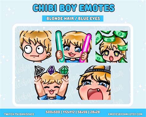 5 Pack Chibi Boy Emotes Twitch Emotes Blonde Hair And Blue Eyes Version 4