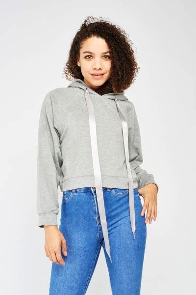 Ribbon Lace Up Speckled Hoodie Cheap Hoodies Speckle Light Grey