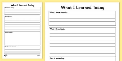 What I Learned Today Template Teacher Made