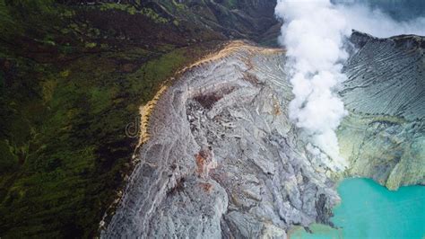 Aerial Photo Of Volcano Ijen In East Java Indonesia Acidic Crater
