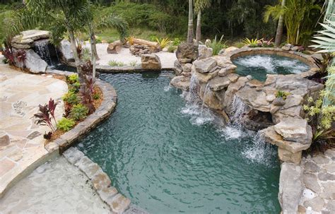 Natural Stone Grotto Waterfall With Elevated Spa Lucas Lagoons