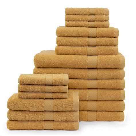 Sets come with a bath towel, hand towel and wash cloth. Home Element Basic 18 Piece Bath Towel Set in Gold ...