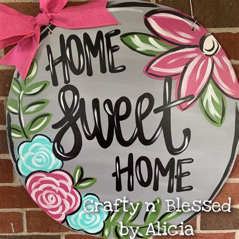 Personalized Colorful Floral Home Sweet Home Door Hanger Made Etsy