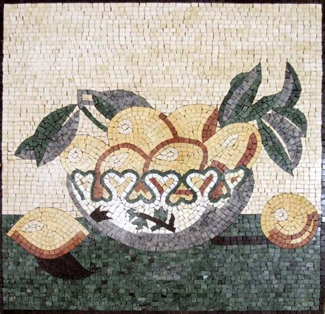 Lemon Bowl Still Life Kitchen Backsplash Mosaic Mosaic Marble
