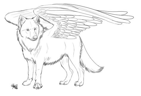 Winged Wolf Free Lineart Horse Coloring Pages Wolf Drawing Animal