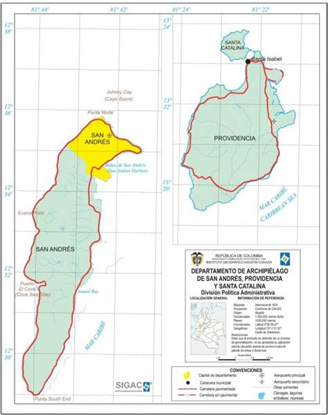 Mapa De San Andrés Y Providencia Colombia Departamento Con Municipios Y Ciudades