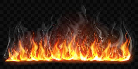 Vector Realistic Burning Fire Flames With Smoke Stock Vector