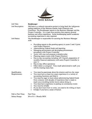 The preceding job description has been designed to indicate the general nature and level of work performed by employees within this classification. Printable bookkeeper job description and duties - Fill Out ...
