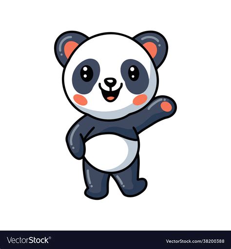 Cute Little Panda Cartoon Waving Hand Royalty Free Vector