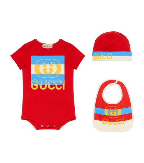 Gucci Kids Red Interlocking G Bodysuit Hat And Bib T Set 0 24