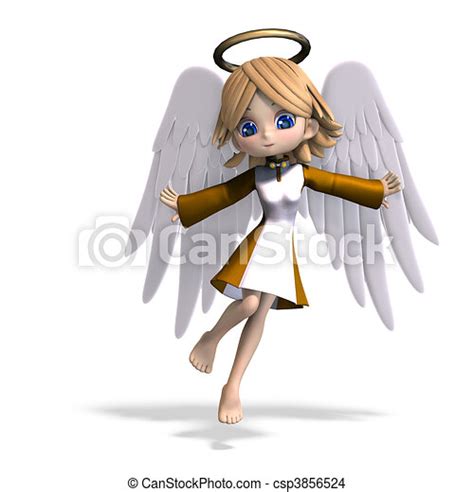 Cute Cartoon Angel With Wings And Halo 3d Rendering And
