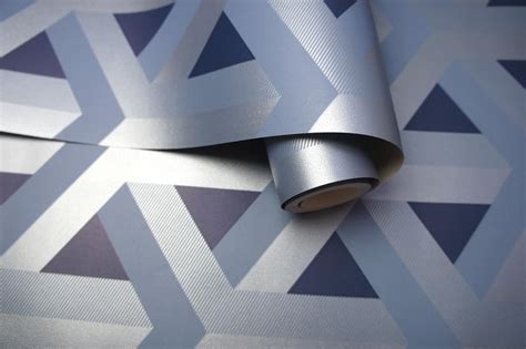 Holden Decor Glistening Trident Yellow Blue Geometric Wallpaper Silver