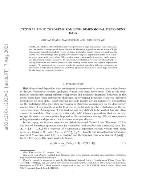 PDF Central Limit Theorems For High Dimensional Dependent Data