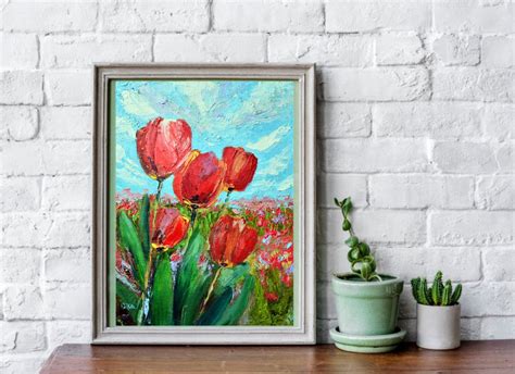 Tulips Original Oil Painting Floral Artwork Flowers Art Decor Etsy