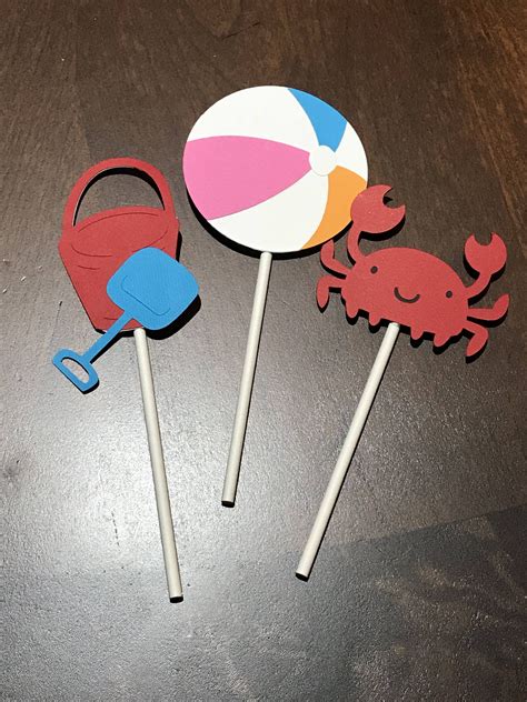Colorful vintage style child's beach shovel. Beachball Pail & Shovel or Crab Cupcake Toppers | Etsy ...