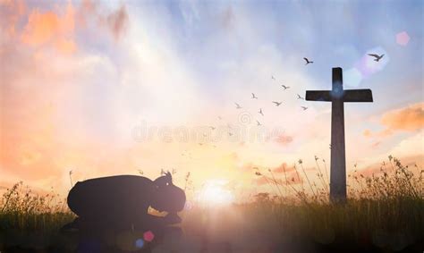 Woman Hand Kneeling For Worship God Over Cross Stock Photo Image Of