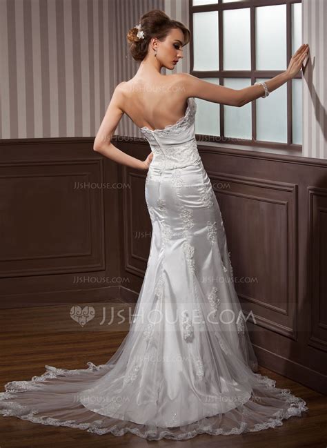 Trumpetmermaid Strapless Court Train Tulle Charmeuse Wedding Dress