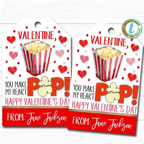 Free Printable Popcorn Happy Valentines Gift Tags Templates