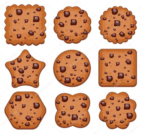 Conjunto de vectores de galletas de chispas de chocolate de diferentes formas vector gráfico